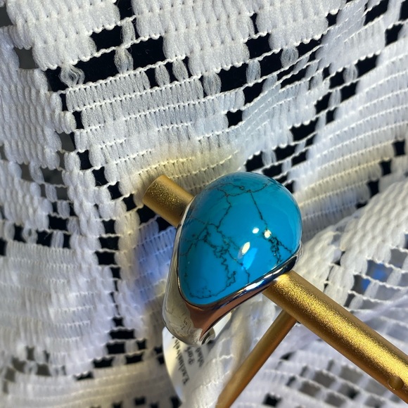 NWT TURQUOISE COLOR LARGE STONE SET IN SILVER COLOR METAL SIZE 9 - Picture 4 of 9